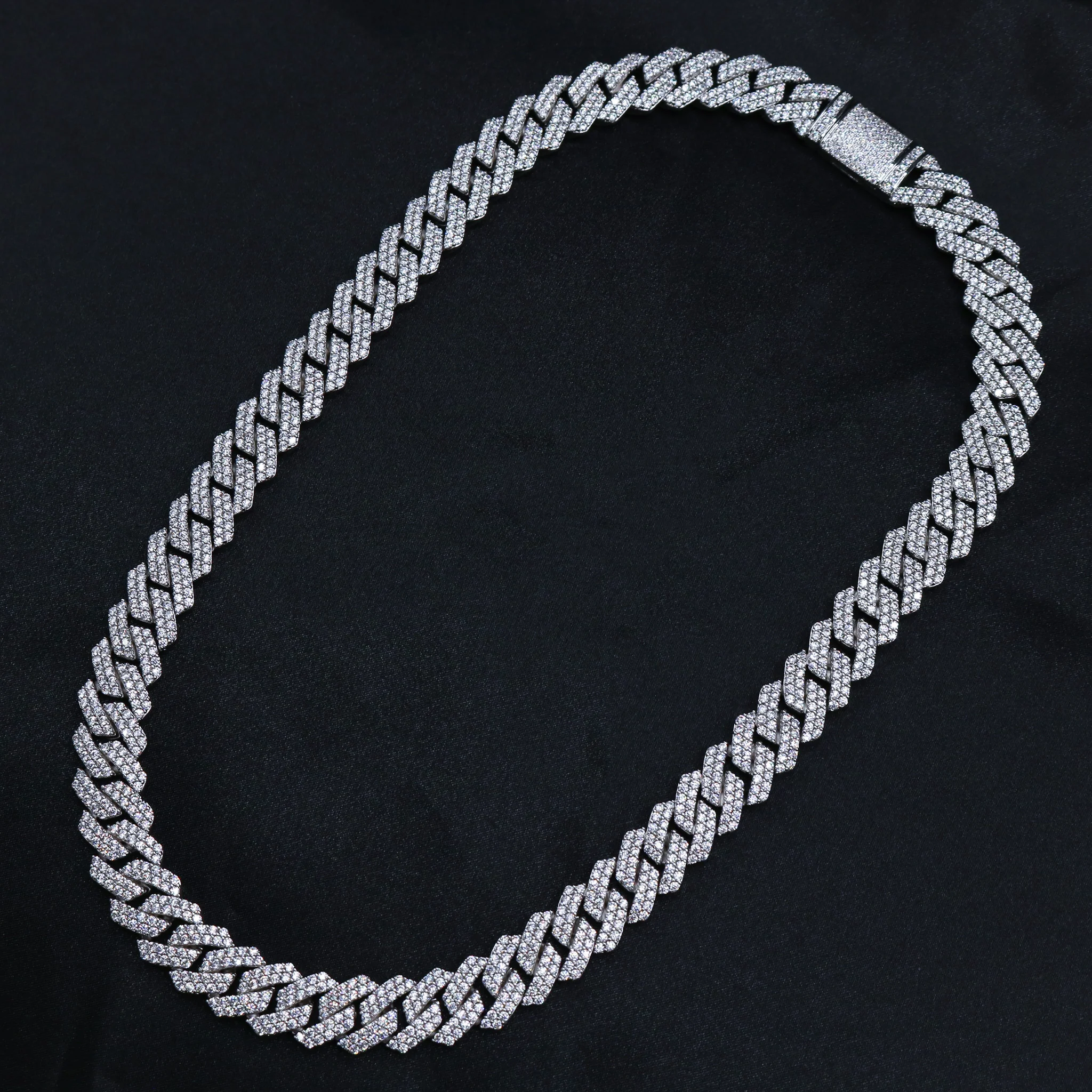 13mm Diamond Prong link Cuban Chain - White Gold - Image 3