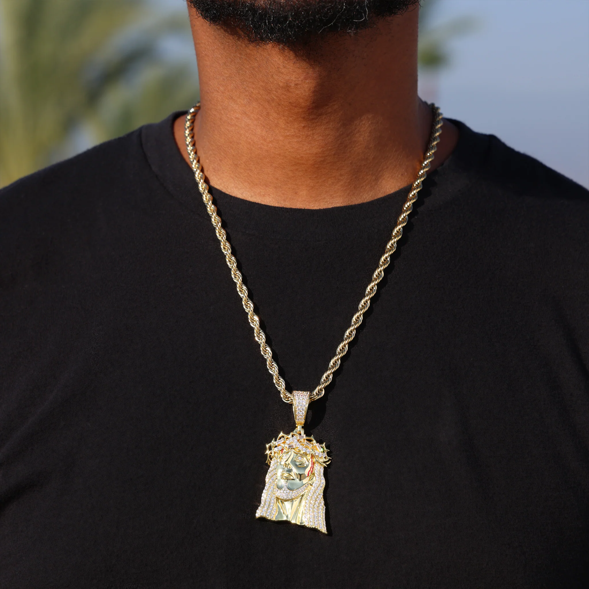 Moissanite Iced out Jesus Crown Pendant - Gold over 925 Silver - Image 3