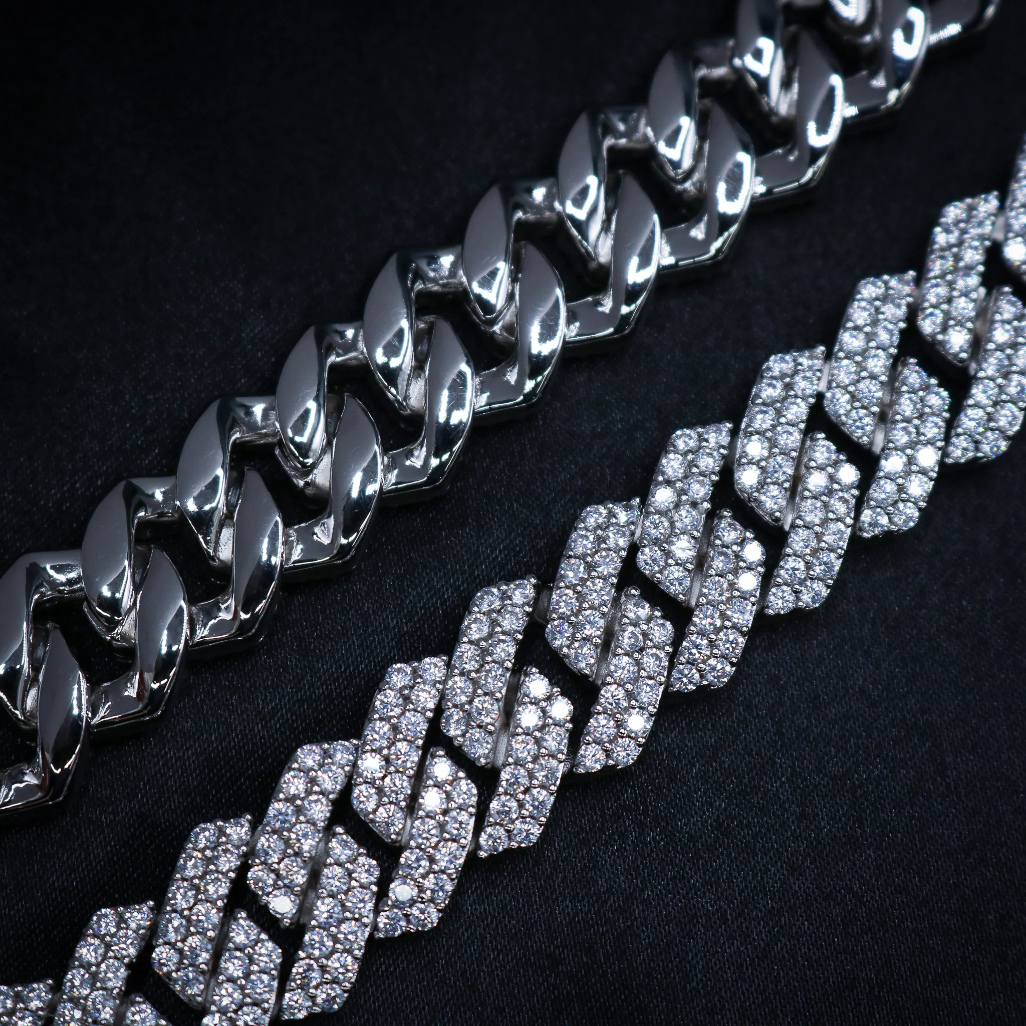 13mm Diamond Prong Link Cuban Chain - 925 Silver - Image 5
