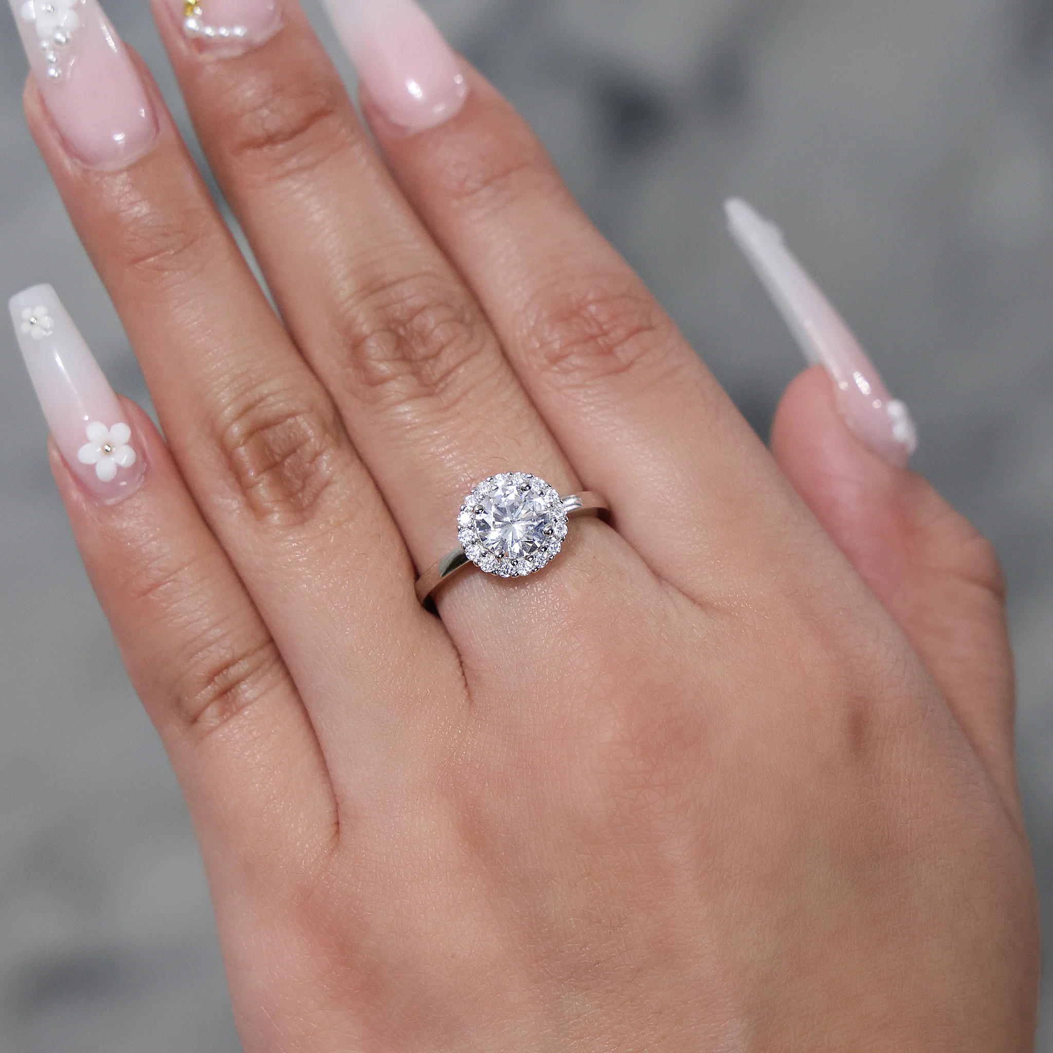 Halo Round Cut CZ Diamond Ring - 925 Silver - Image 3