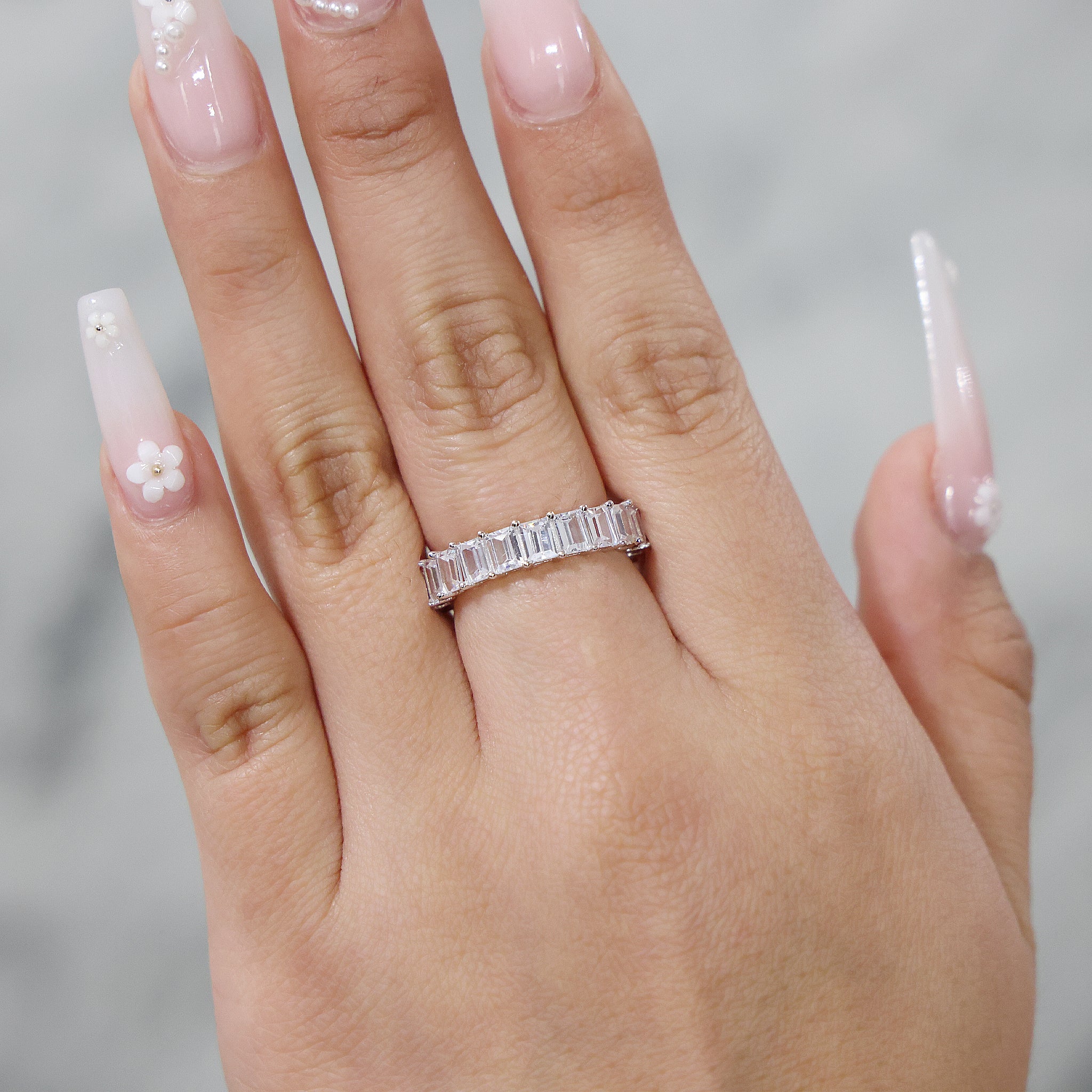 Emerald Cut Eternity CZ Diamond Ring - 925 Silver - Image 3